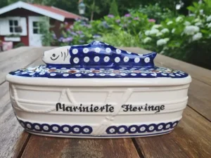 Fischdose ca. 27 x 12 x 12 cm, Einzelstück, antik eventuell Glasurrisse^Bunzlauer Keramik Fashion
