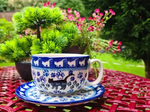 Maxi Tasse mit Unterteller, 375 ml, Katze, BSN A-0733^Bunzlauer Keramik Hot