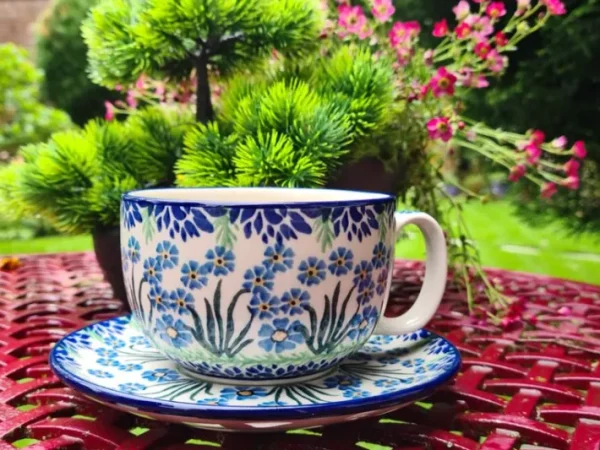 Maxi Tasse mit Unterteller, 375 ml, Forget me not, BSN J-1776^Bunzlauer Keramik Fashion