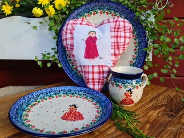 Schöne Träume ! Stoffherz mit Schutzengel & Essteller & Kuchenteller & Kugelbecher Prinzessin^Bunzlauer Keramik Discount