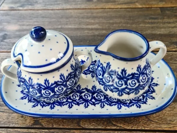 Unikat,  Milch und Zucker auf Tablett, aus dem Showroom, alte mit Glasurrissen^Bunzlauer Keramik Online